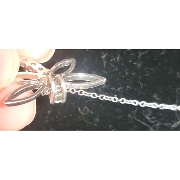 925 Sterling Silver Necklace 18" w fine Silver Dragonfly Pendant Cubic Zirconia - Picture 14 of 16